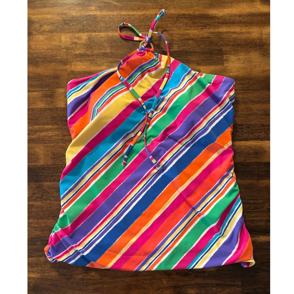 Lauren Ralph Lauren Size 12 Tankini Top Halter Rainbow Stripe Swim Bathing Suit